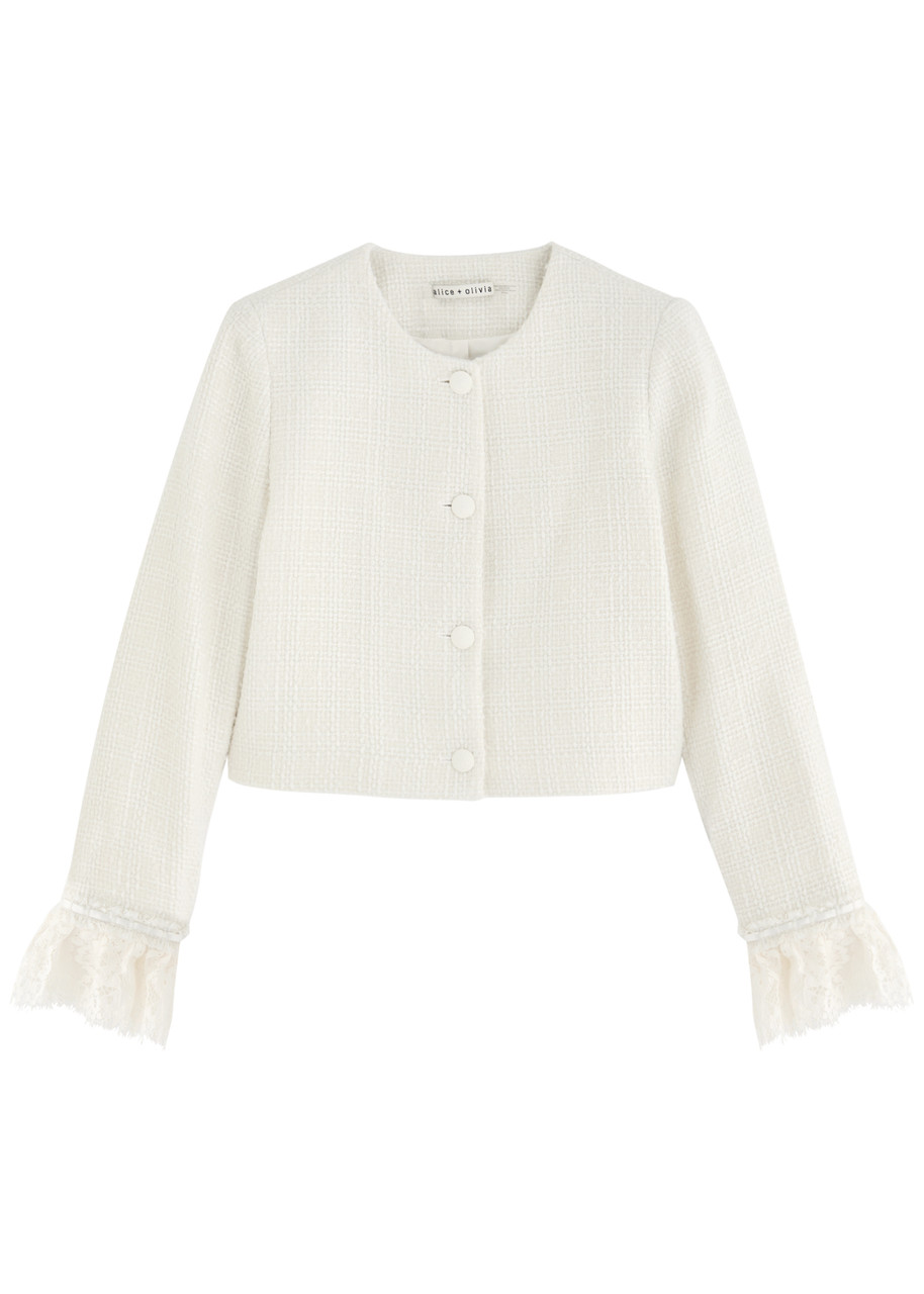 Alice + Olivia Millie Bouclé Tweed Jacket - Off White - M (UK12 / M)