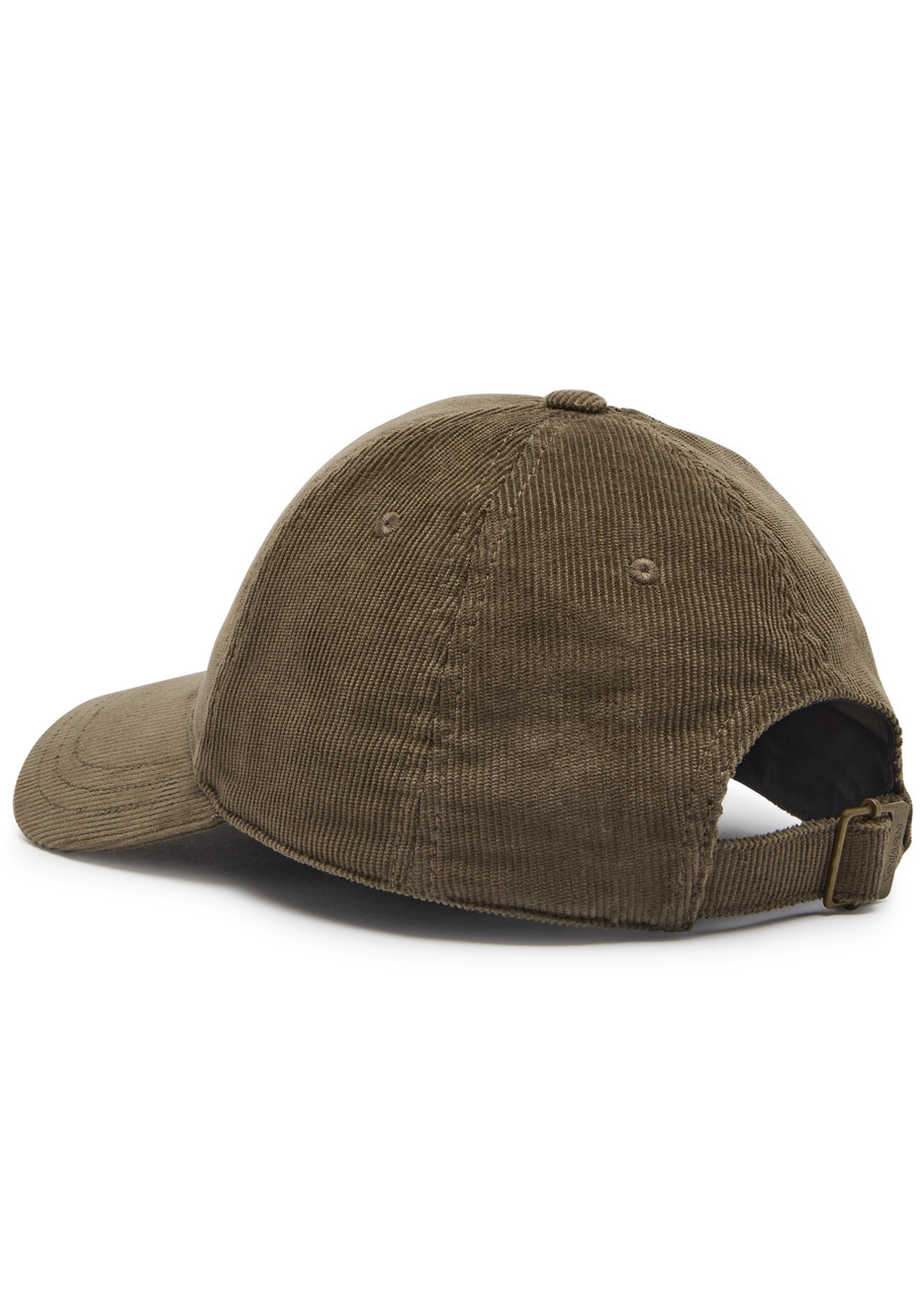 Saint Laurent Logo-embroidered Corduroy Cap In Khaki
