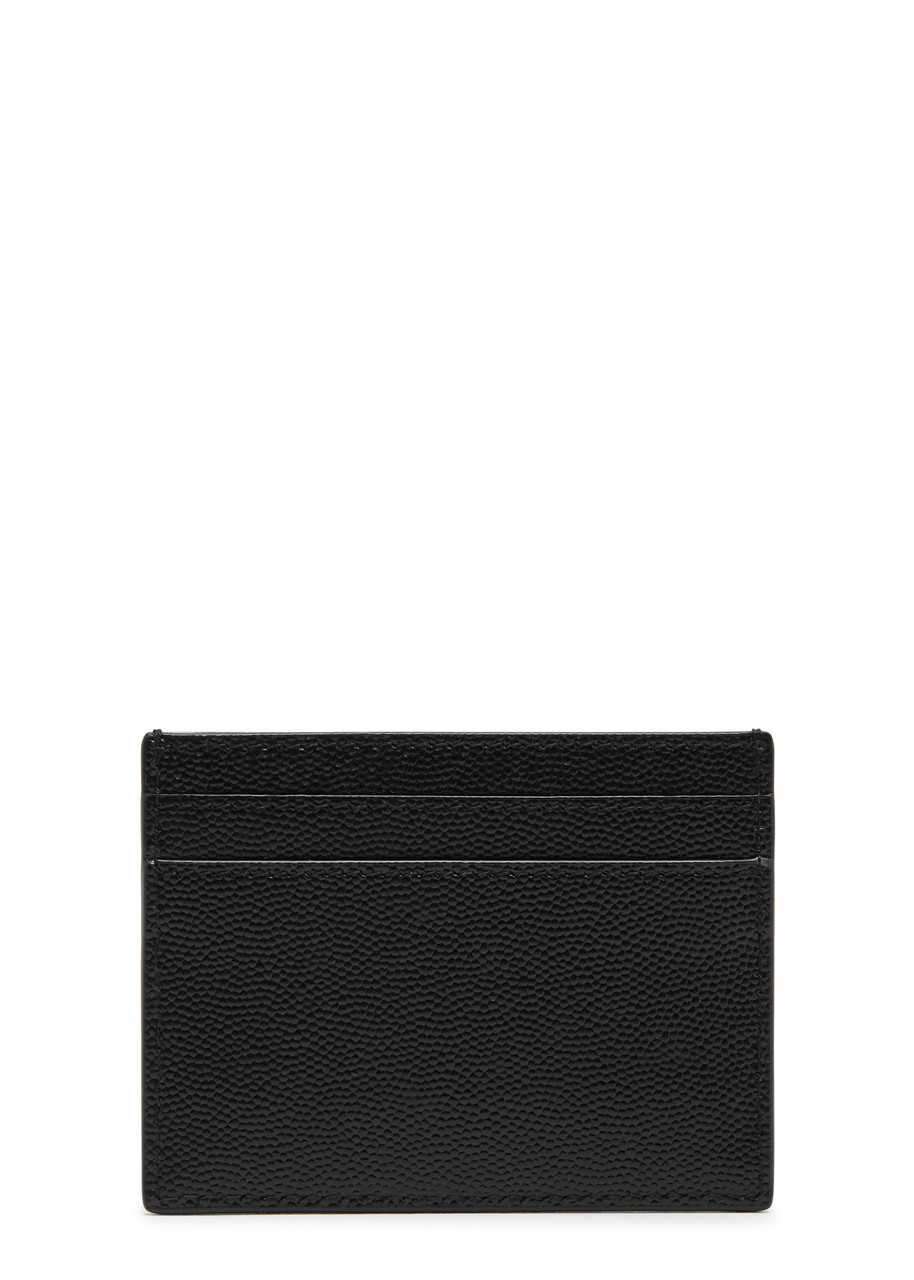 Saint Laurent Logo Pebbled Leather Card Holder In Black