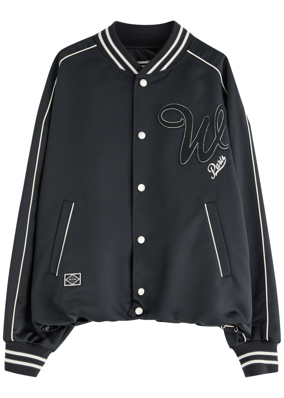 Wooyoungmi Logo-appliquéd Satin Bomber Jacket In Navy