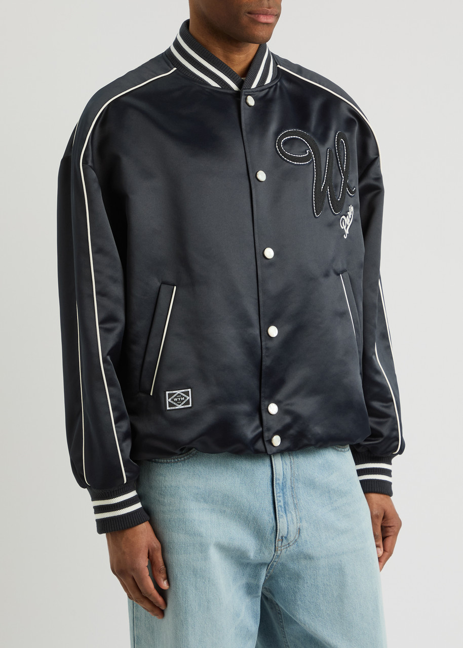 Wooyoungmi Logo-appliquéd Satin Bomber Jacket In Navy