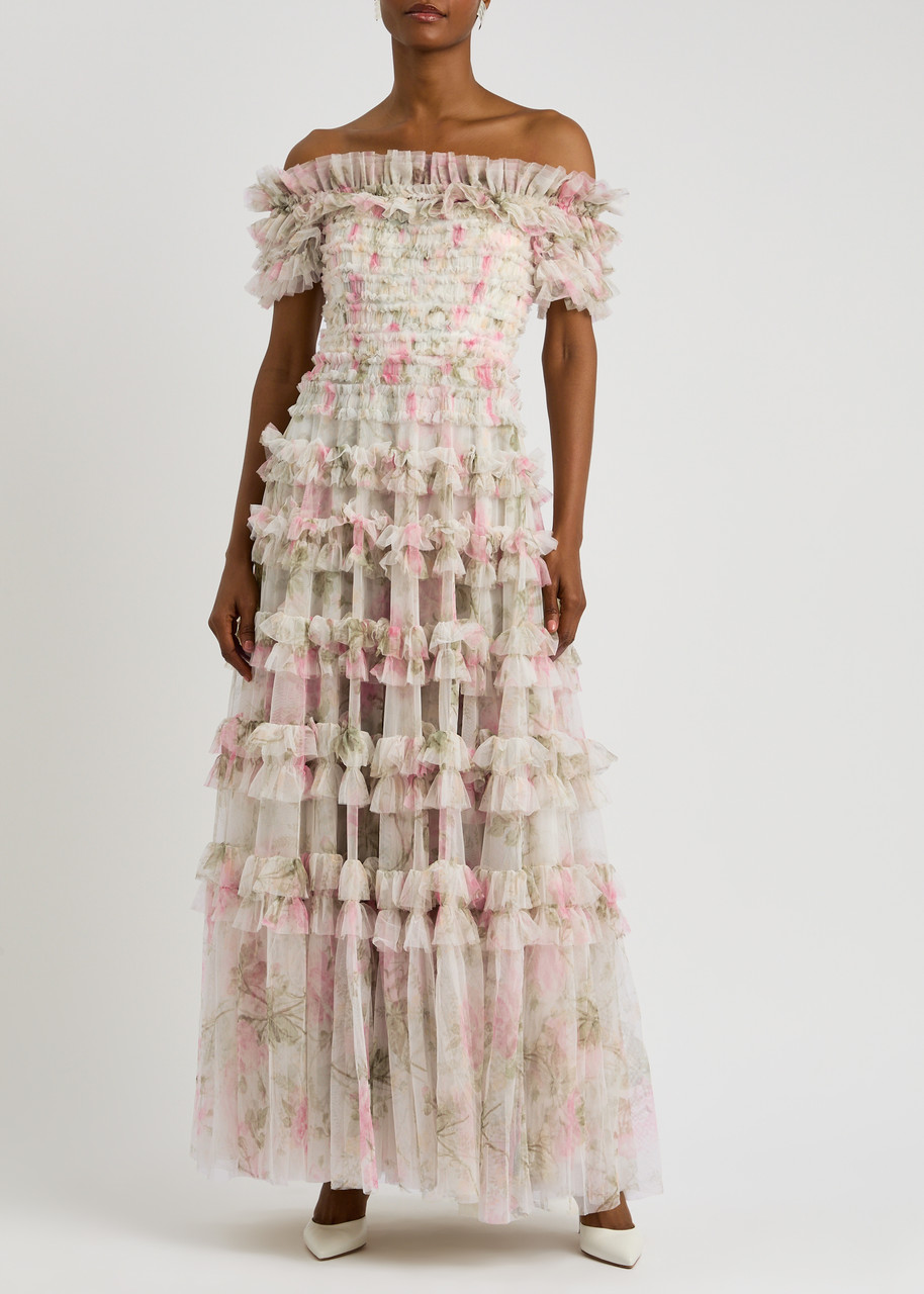 NEEDLE & THREAD NEEDLE & THREAD ROSE LISETTE OFF-THE-SHOULDER RUFFLED TULLE GOWN