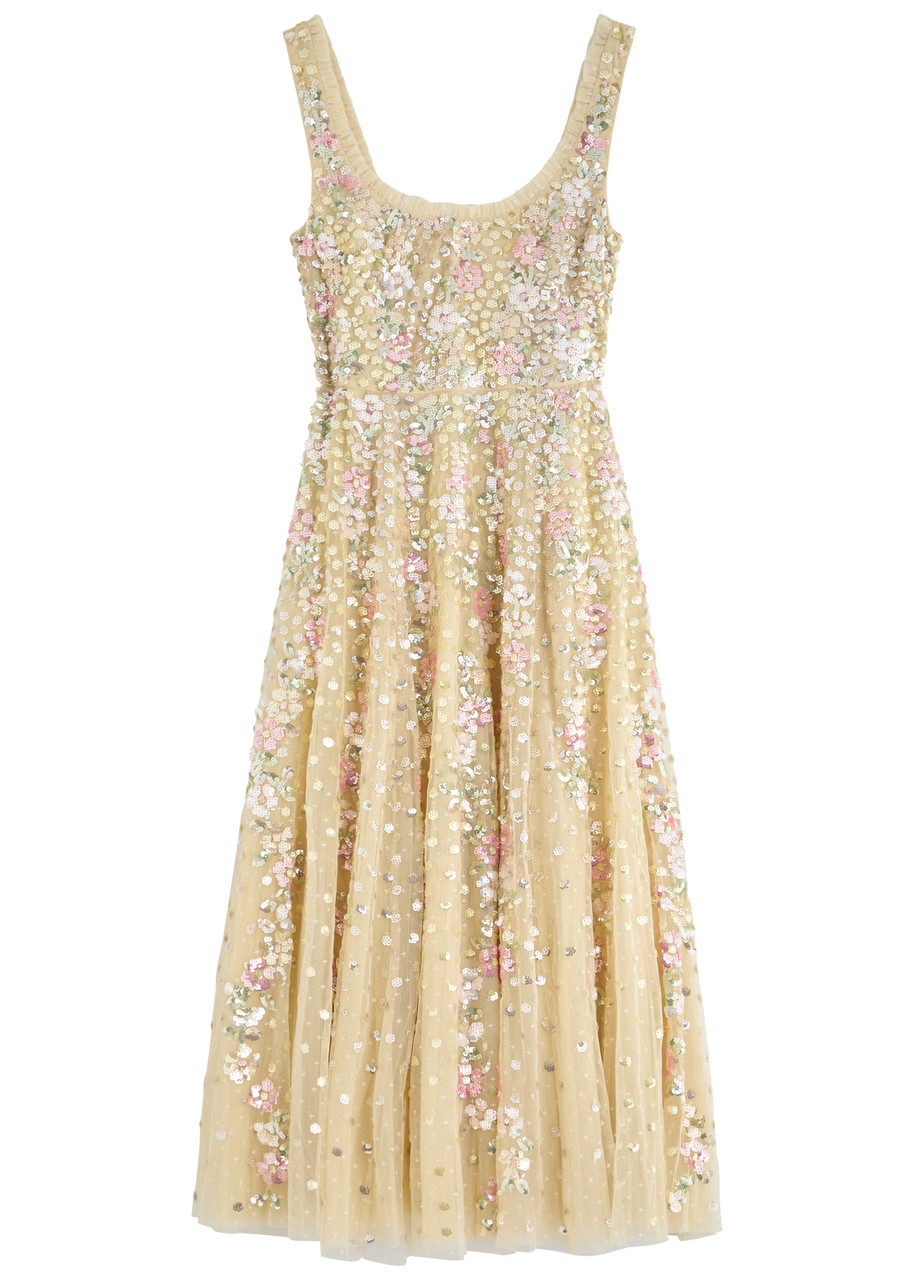 Needle & Thread Confetti Embellished Tulle Gown In Yellow