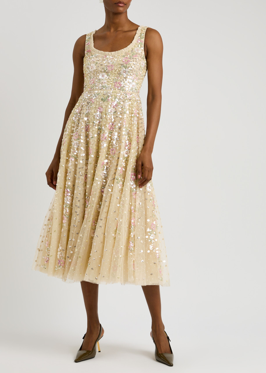 Needle & Thread Confetti Embellished Tulle Gown In Yellow