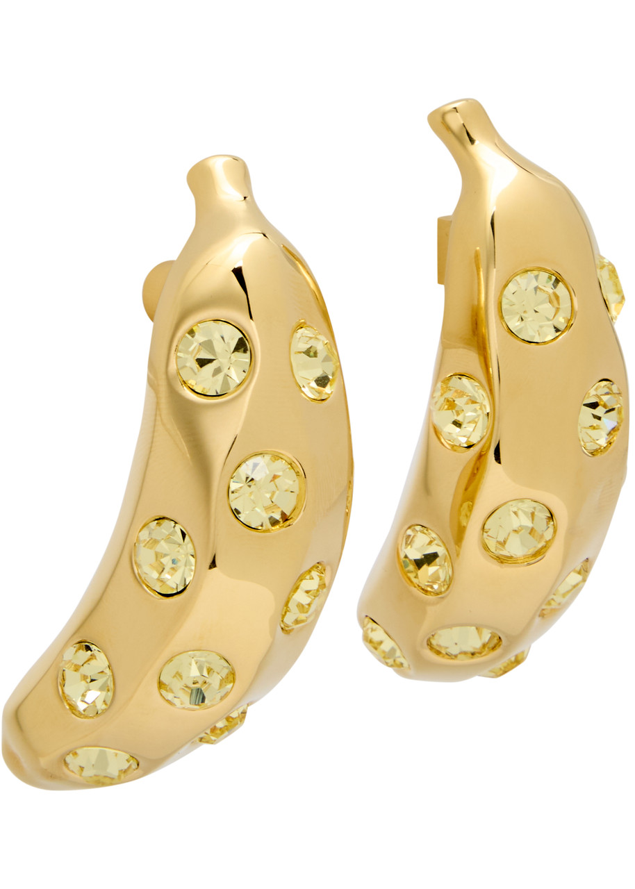 Jacquemus Les Boucles Bananes Crystal-embellished Drop Earrings In Gold
