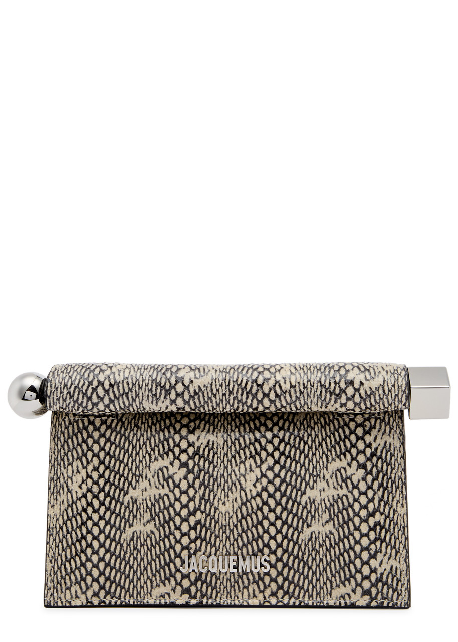 Jacquemus La Petit Pochette Rond Snakeskin-embossed Clutch Bag In Beige