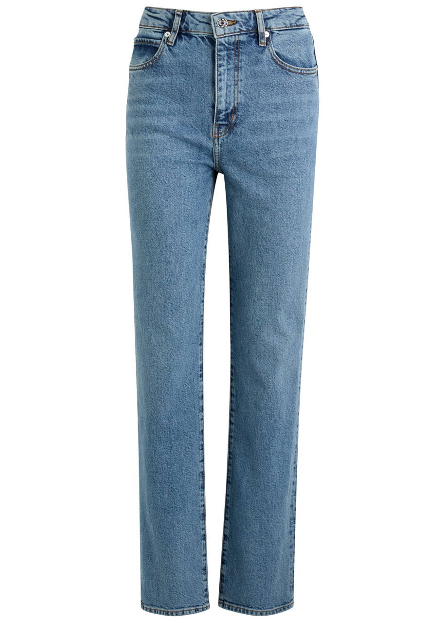 Frame Le Sleek Straight High Rise Jeans In Flip In Blue