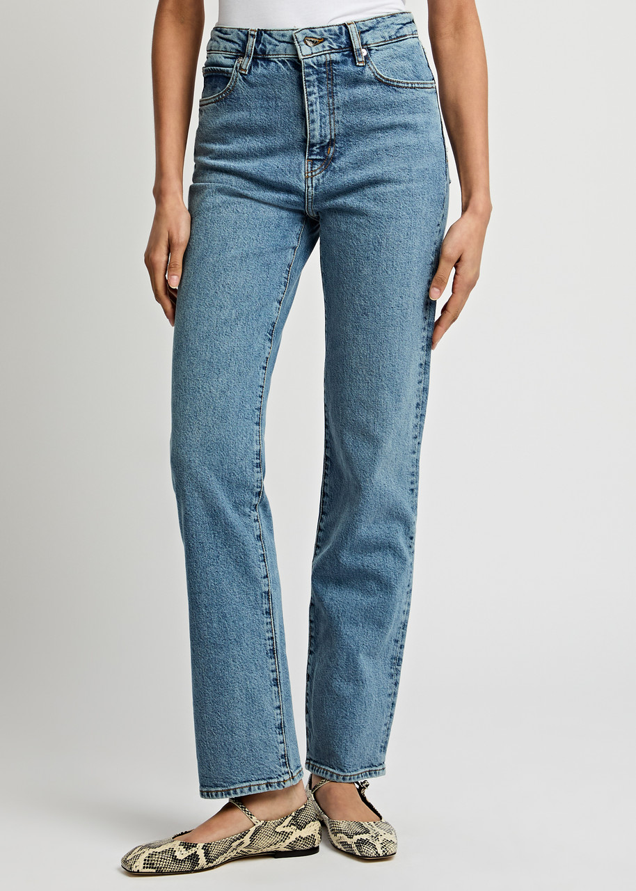 Frame Le Sleek Straight High Rise Jeans In Flip In Blue
