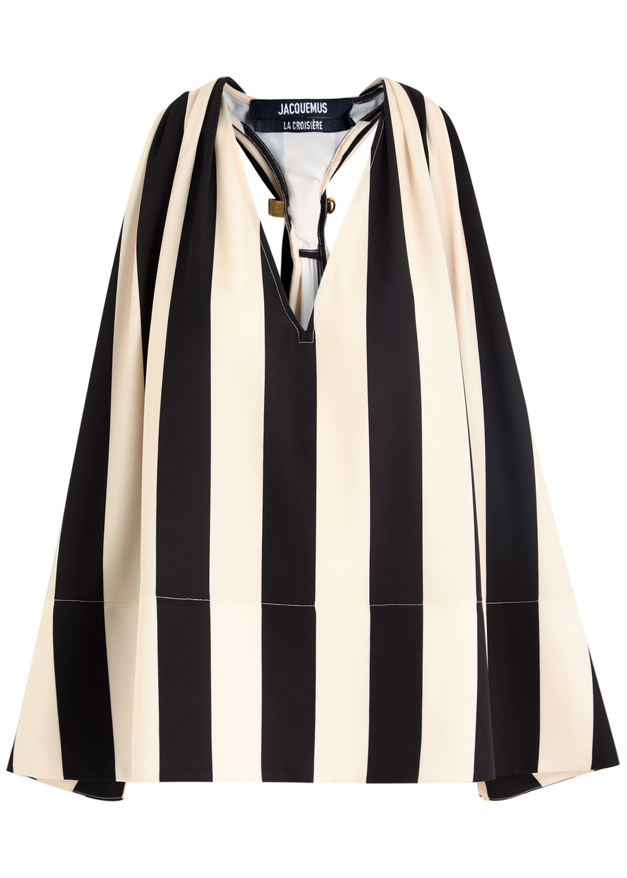 Jacquemus Beige Deep V-neck Sleeveless Racerback Top With Vertical Stripes In Black