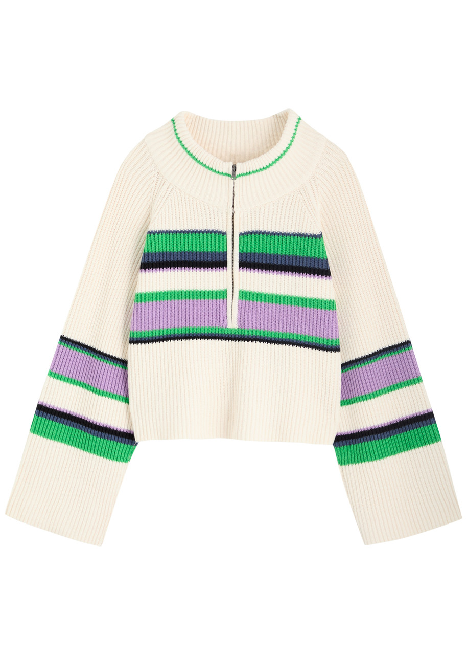 Free People Striped Greta Half Zip Sweater In Sugar Swirl Combo In Multicoloured