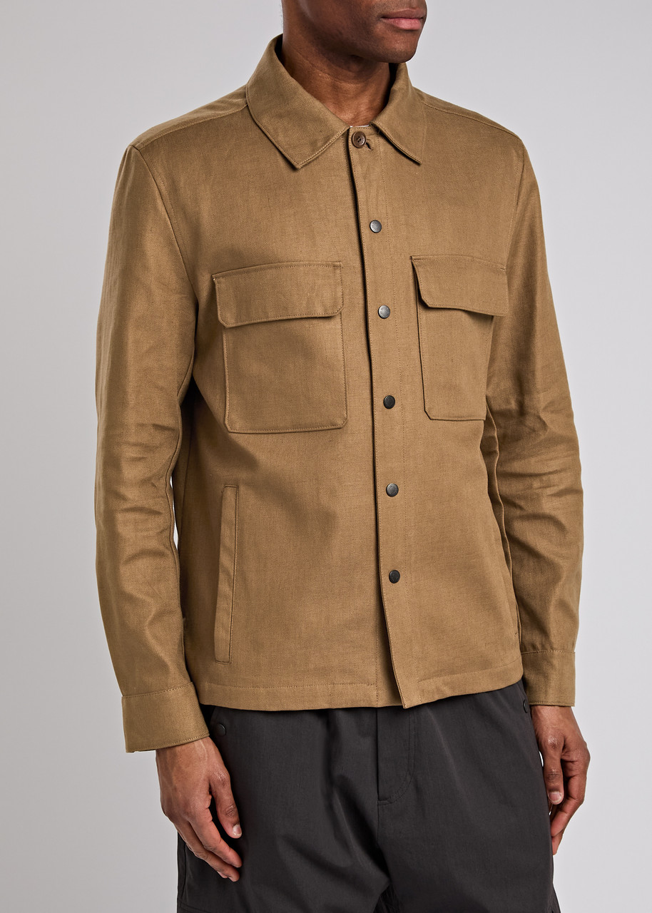 Moncler Callaqui Linen-blend Overshirt In Camel