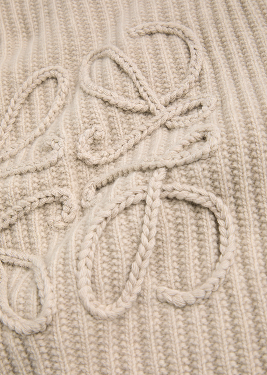 Loewe Anagram Ribbed Wool Scarf In Cream