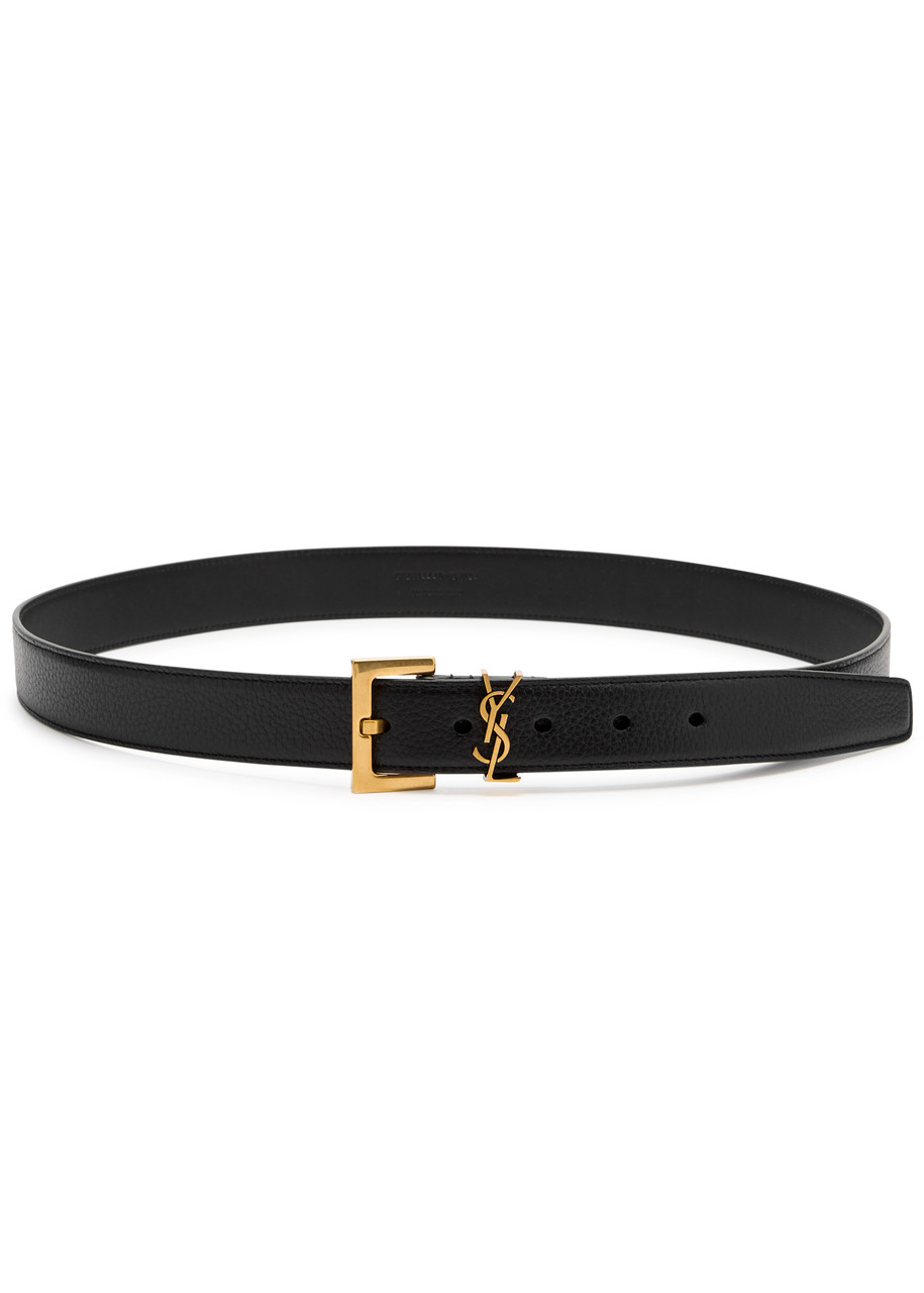 Saint Laurent Cassandre Logo Leather Belt In Black