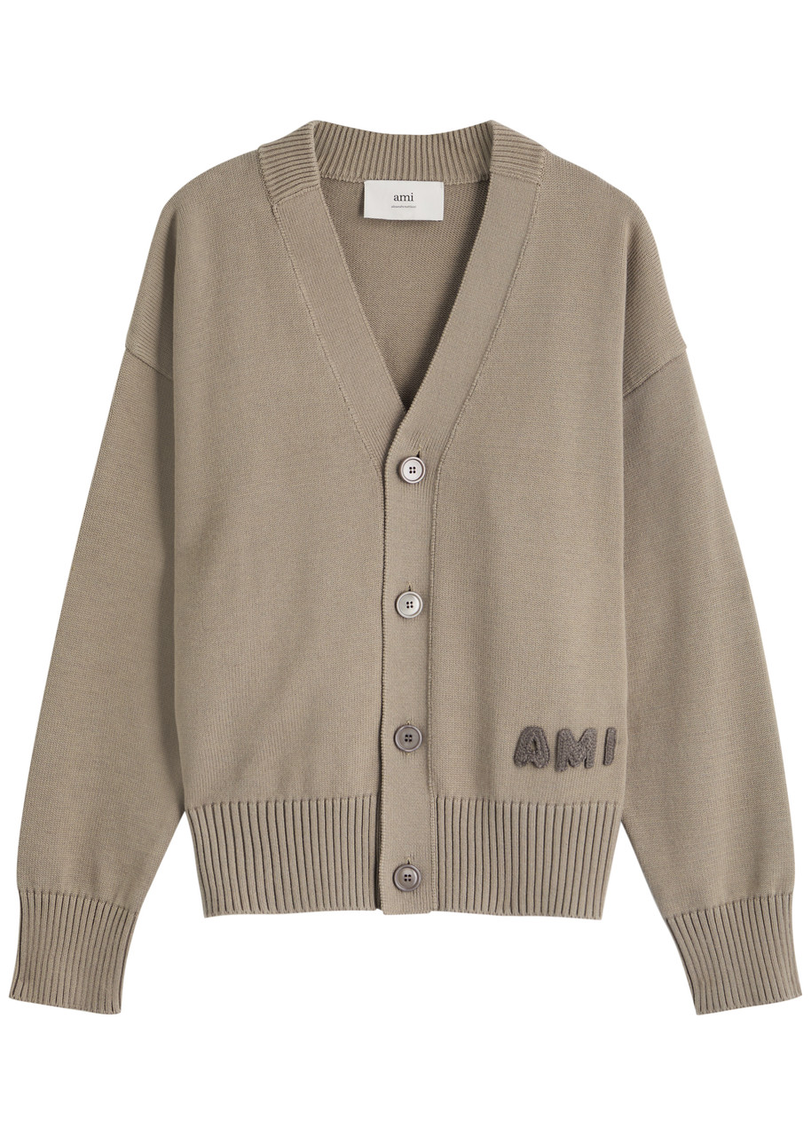 Ami Paris Logo-embroidered Cotton-blend Cardigan – Brown – S Ami Paris Logo-embroidered Cotton-blend Cardigan – Brown – S