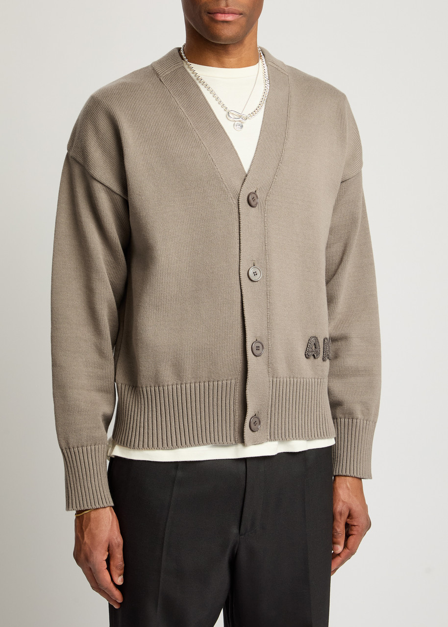 Ami Alexandre Mattiussi Ami Paris Logo-embroidered Cotton-blend Cardigan In Brown