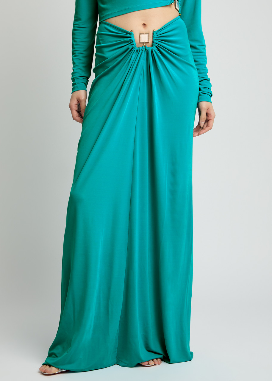 Christopher Esber Bezel Quartz Cut-out Jersey Maxi Skirt In Green