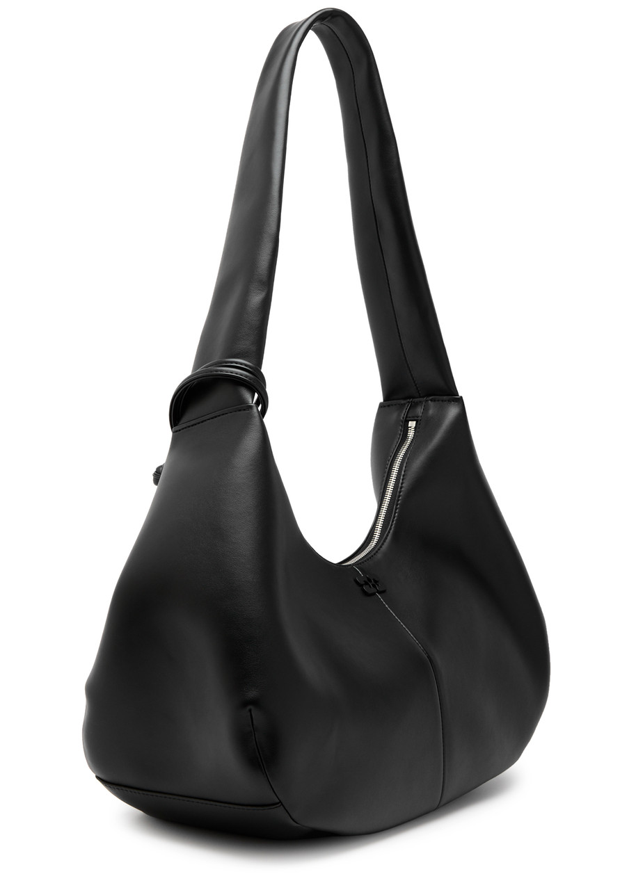 Ganni 'bou Bag Hobo Medium' Black Shoulder Bag With Shoulder Strap And Removable Logo Patch In Black