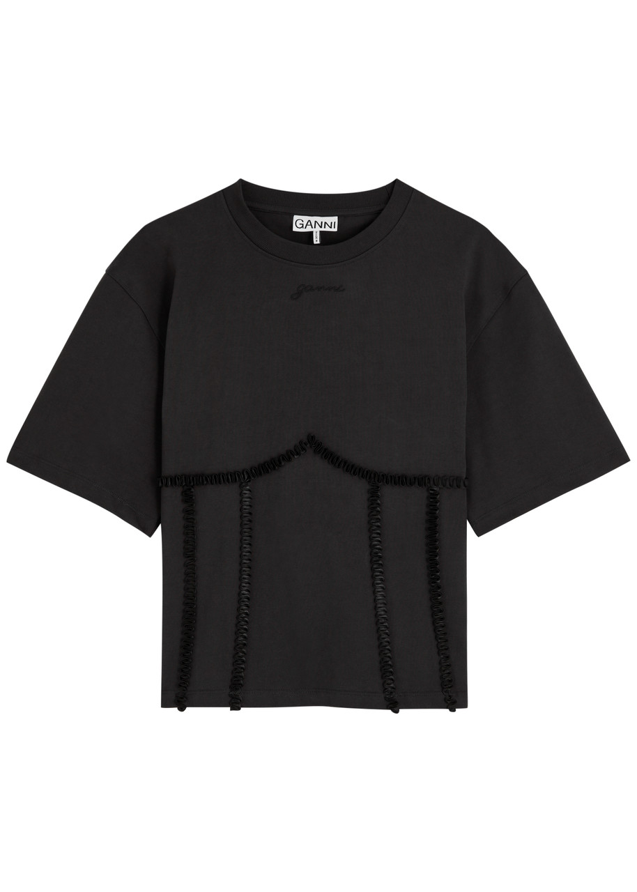 Ganni Appliquéd Cut-out Cotton T-shirt - Black - S (UK8-10 / S)