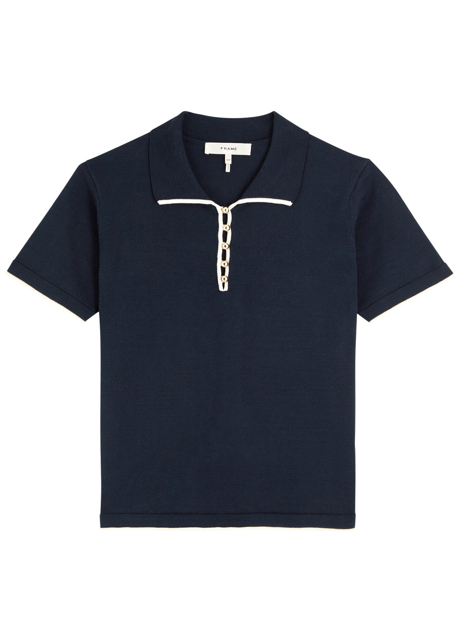 Frame Womens The Sport Short-sleeves Cotton-knit Polo Shirt Navy Multi In Navy