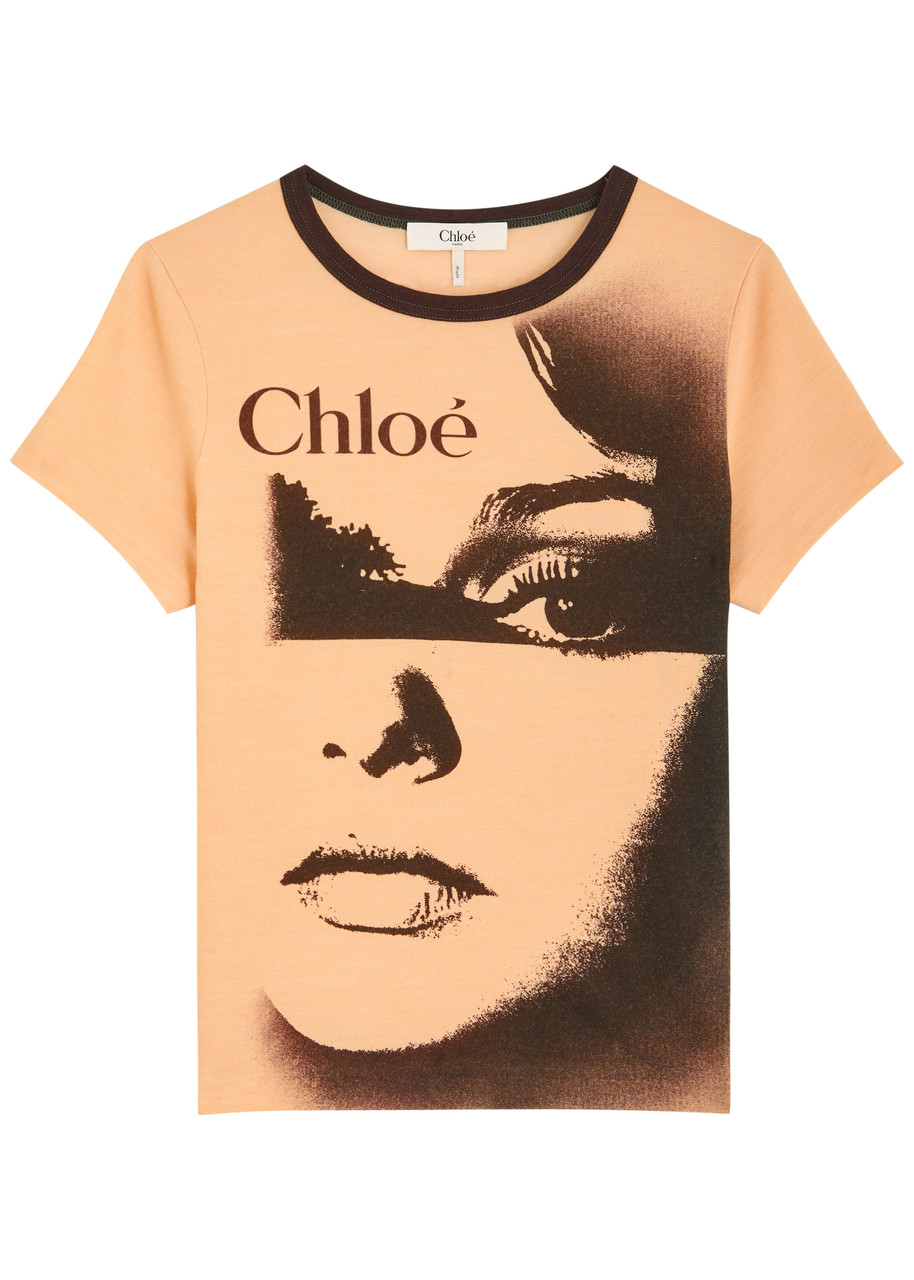 Chloé Multicolor Crewneck T-shirt With Maxi Graphic Print On The Front In Wool Blend Woman In Orange