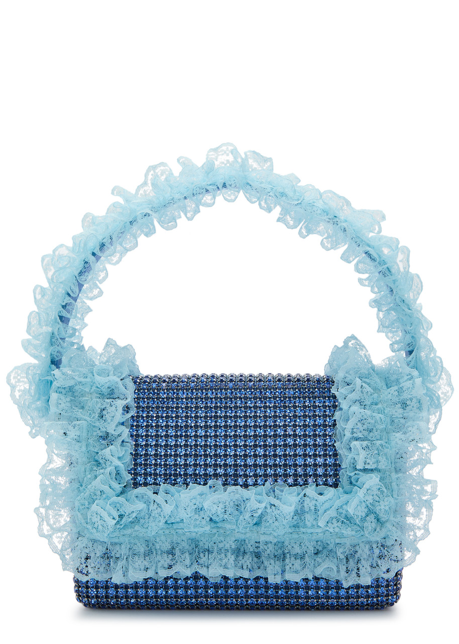Self-portrait X Christopher Kane Lace And Crystal-embellished Top Handle Bag In Blue