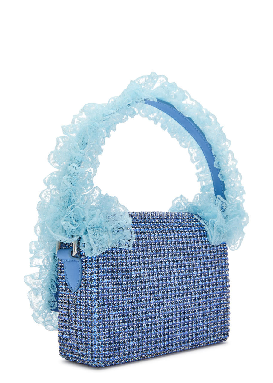 Self-portrait X Christopher Kane Lace And Crystal-embellished Top Handle Bag In Blue