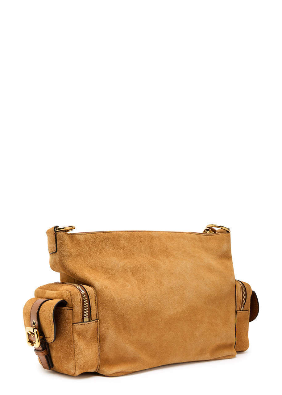 Chloé Structured Brown Clay Calfskin Crossbody Bag With Golden Details In Tan
