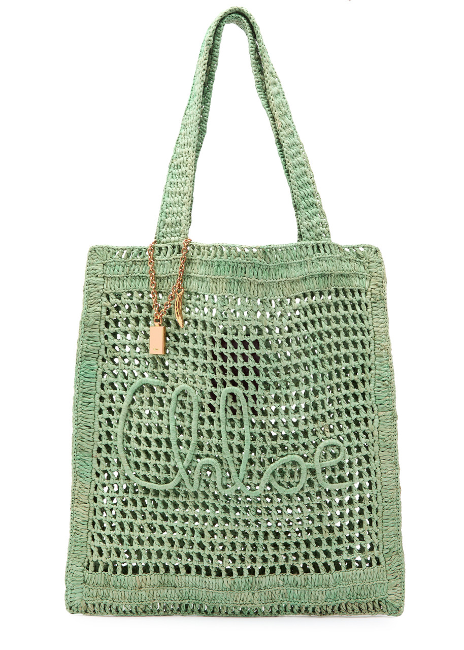Chloe Summer Banana Logo Raffia Tote - Green - One Size