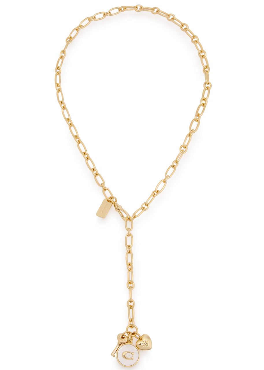 Coach Coin Charm Chain Necklace - Gold - One Size