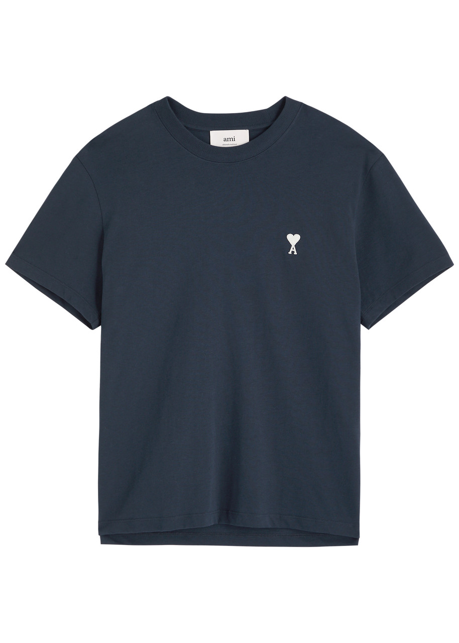 Ami Paris Logo-embroidered Cotton T-shirt – Navy – L Ami Paris Logo-embroidered Cotton T-shirt – Navy – L