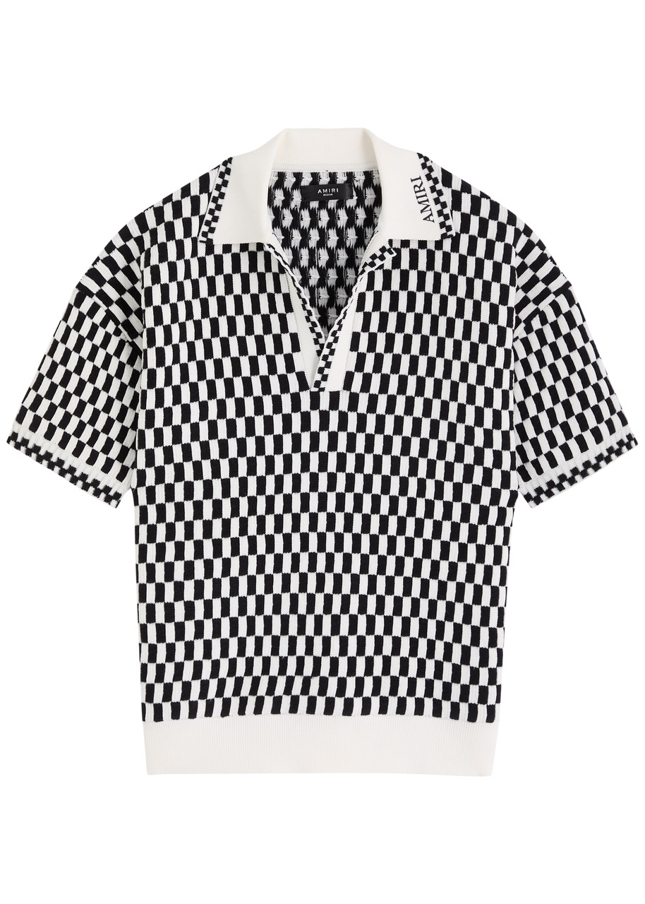 Amiri Mohair Checkerboard Polo Shirt In Black