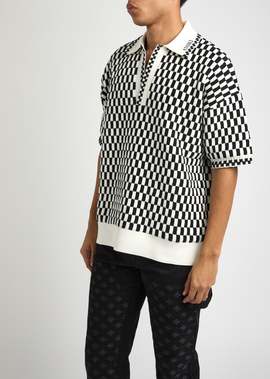 Amiri Mohair Checkerboard Polo Shirt In Black