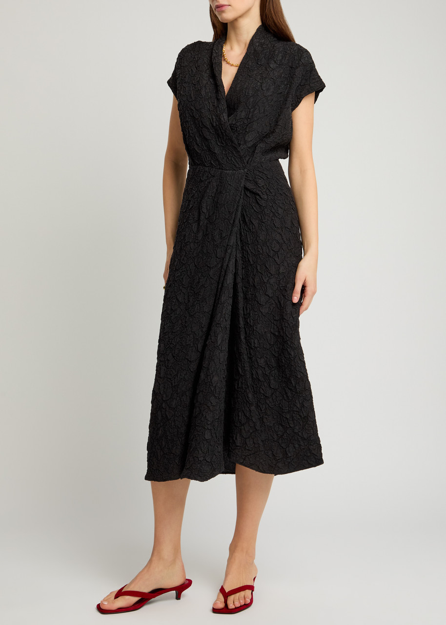 Dries Van Noten Dilian Wrap-effect Cloqué Midi Dress In Black