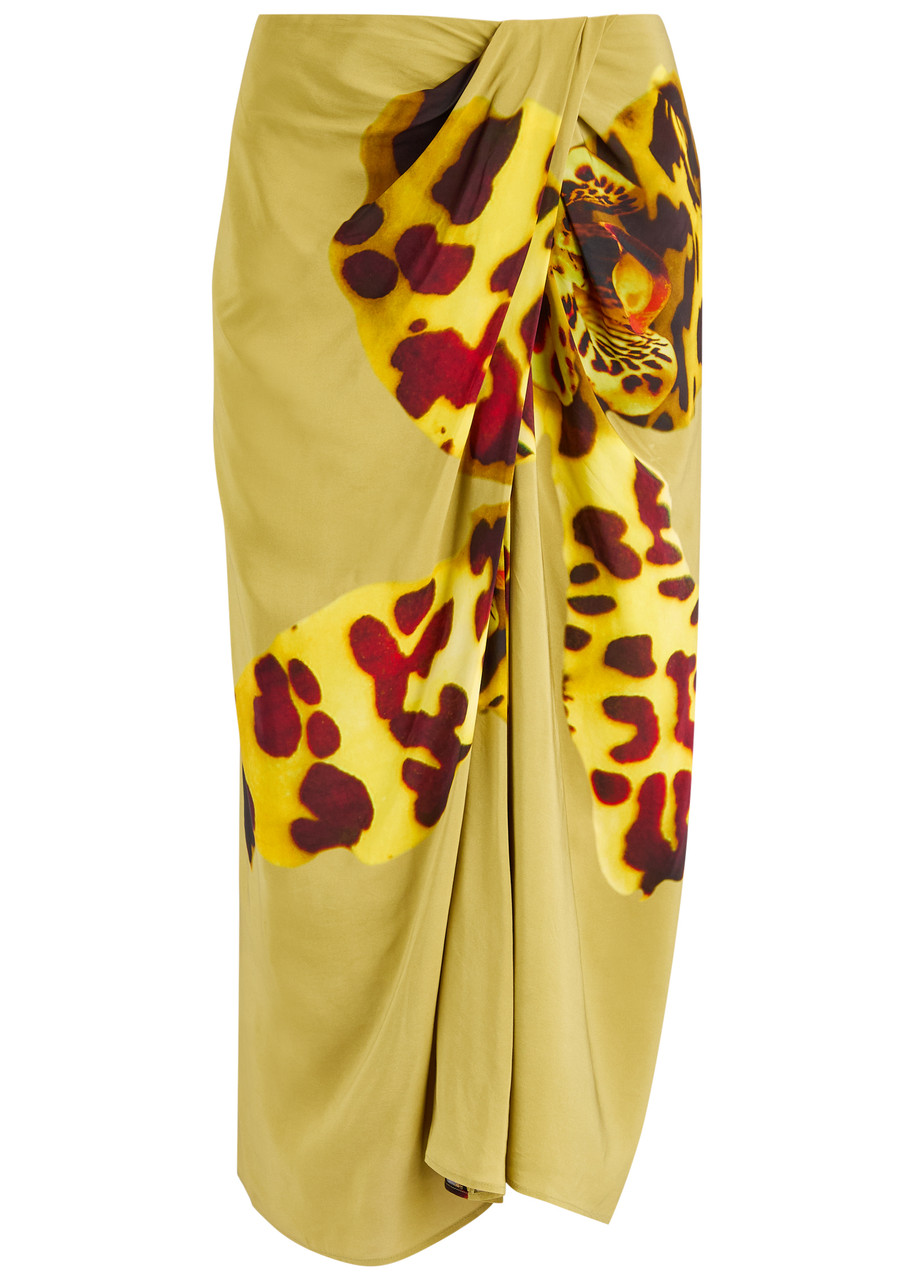 Dries Van Noten Sampa Printed Matte Satin Midi Skirt - Green - 40 (UK12 / M)
