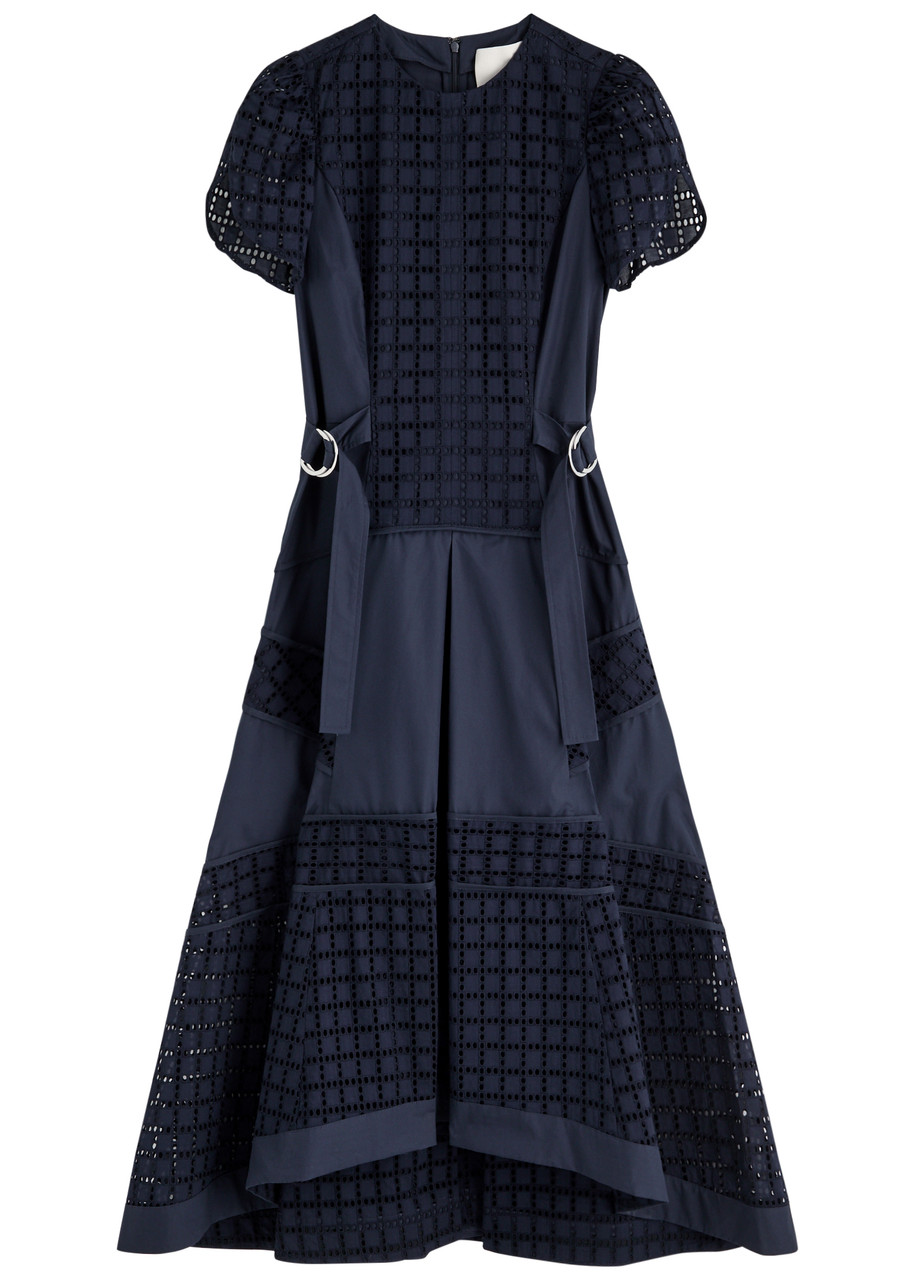 3.1 Phillip Lim Eyelet-embroidered Cotton-poplin Midi Dress - Navy