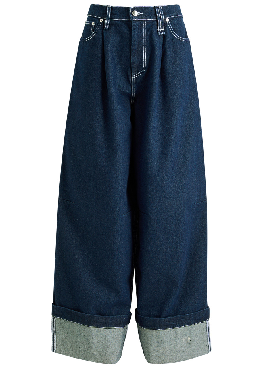 Simone Rocha Crystal-embellished Wide-leg Jeans In Indigo