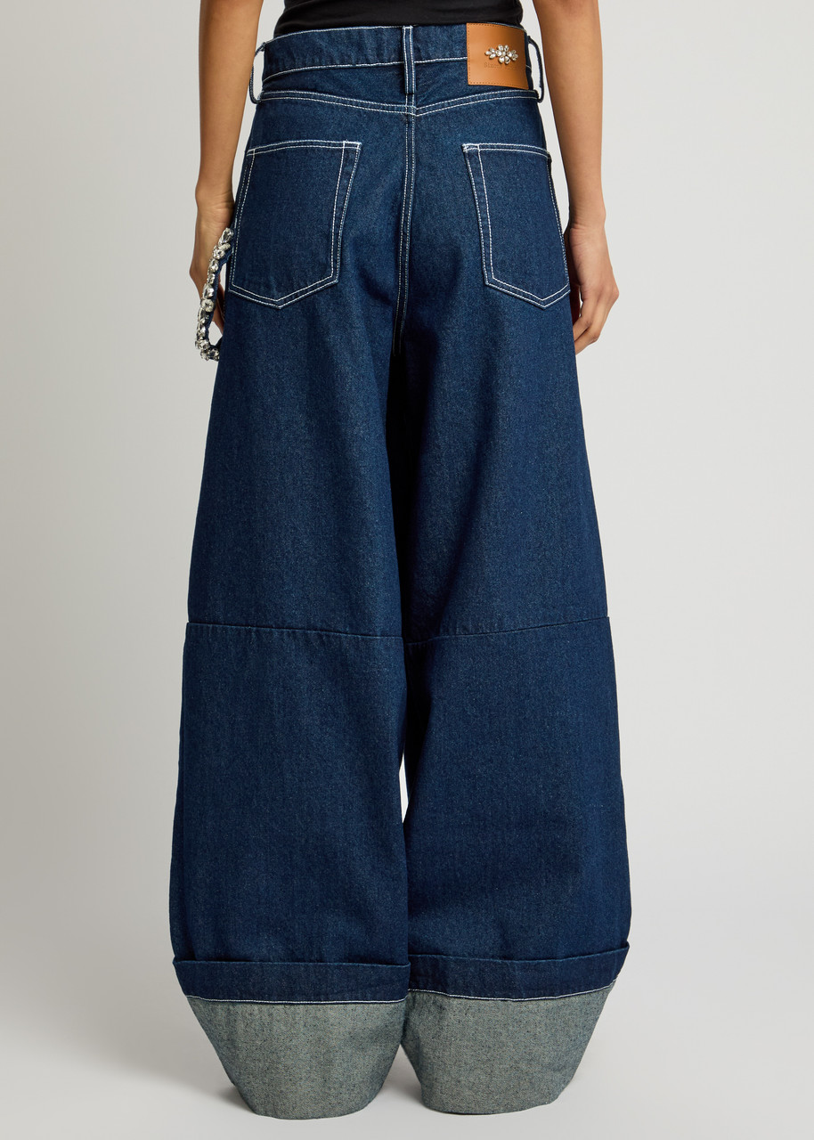  Simone Rocha Crystal-embellished Wide-leg Jeans - Indigo - S 
