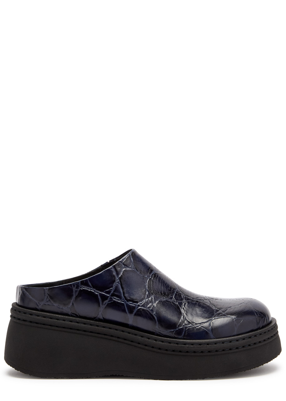 Miista Kristi Crocodile-effect Leather Mules In Navy