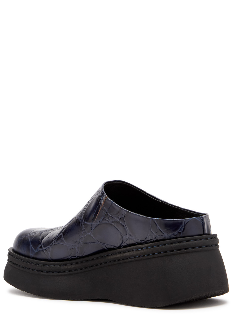 Miista Kristi Crocodile-effect Leather Mules In Navy