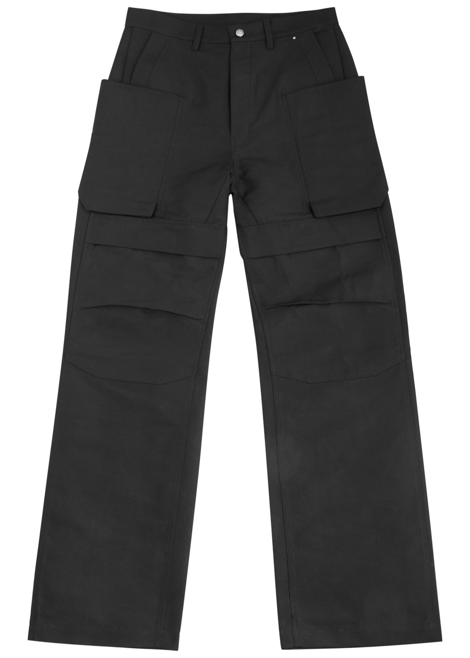 Rick Owens Stefan Wide-leg Brushed Cotton-twill Cargo Trousers In Black