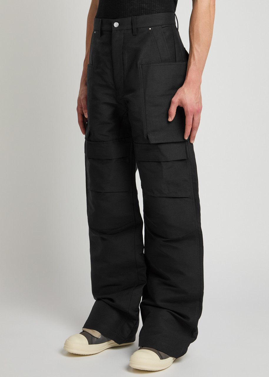 Rick Owens Stefan Wide-leg Brushed Cotton-twill Cargo Trousers In Black