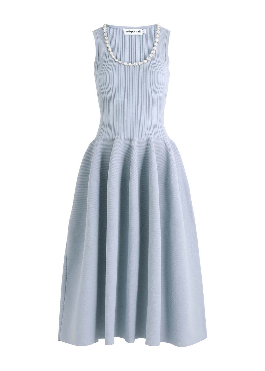 Self-portrait Embellished Stretch-knit Midi Dress - Blue