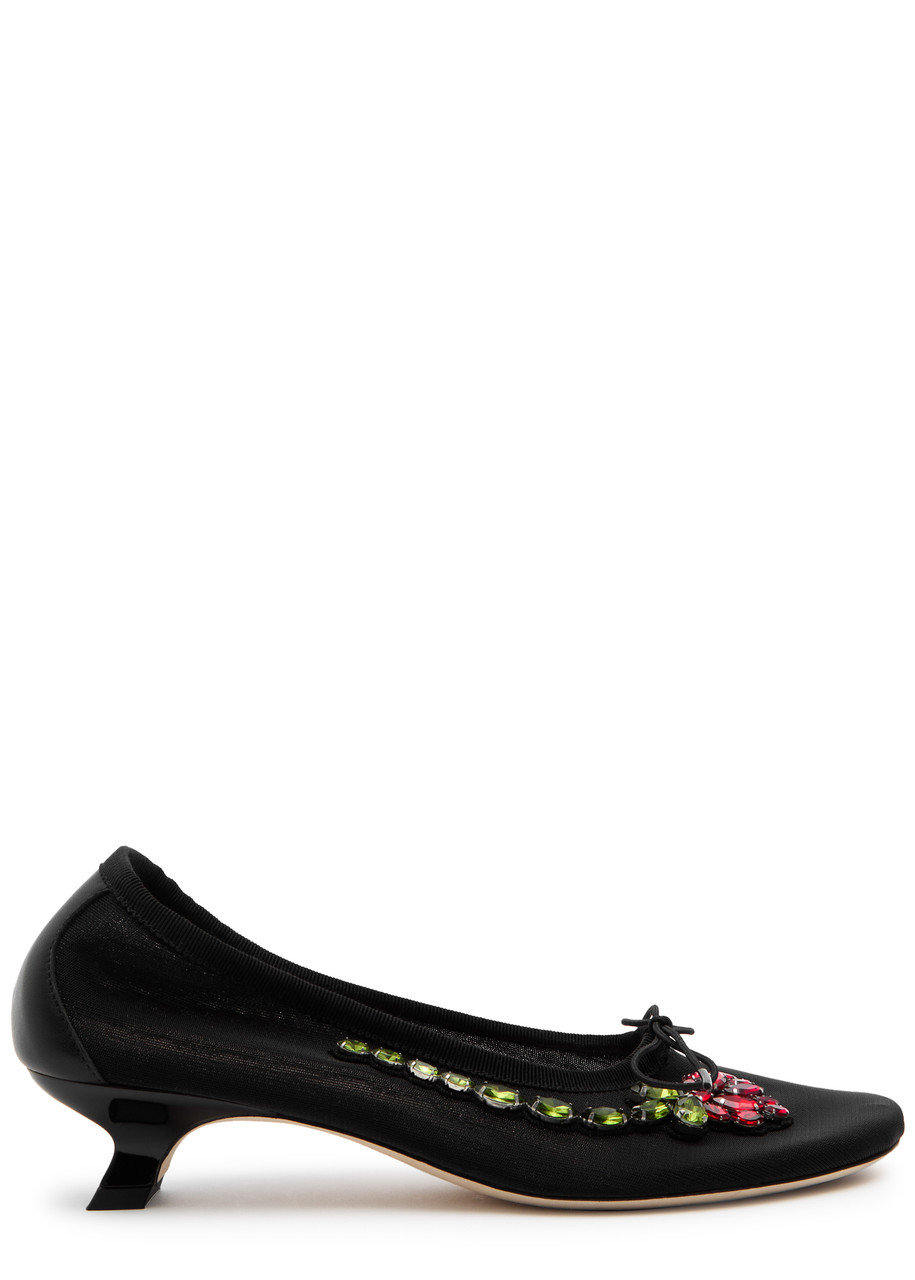 Simone Rocha 40 Crystal-embellished Mesh Pumps In Black