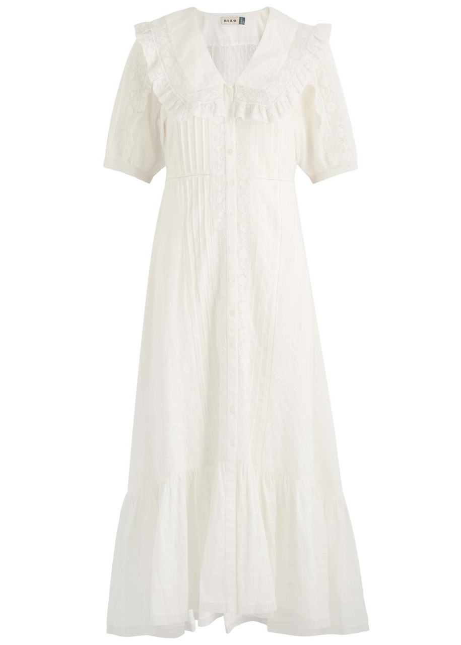 Rixo Edina Lace and Cotton Midi Dress - White