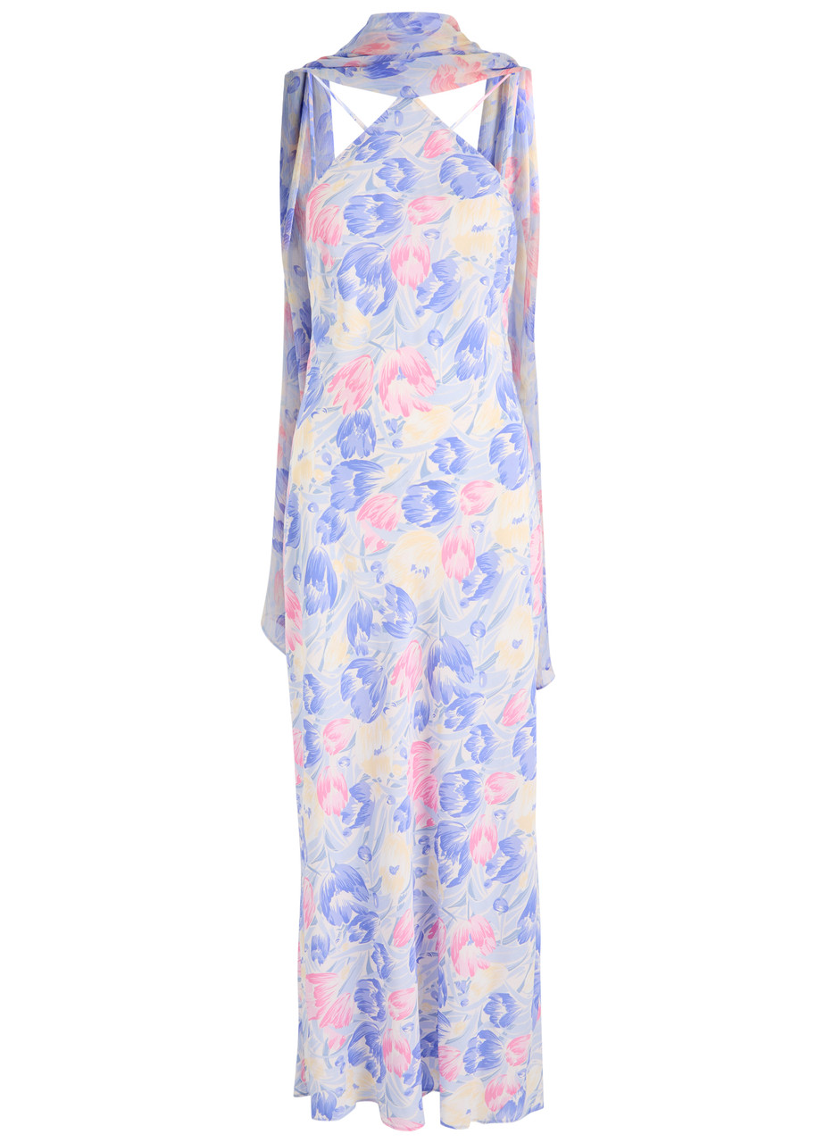 Rixo London Rixo Hayley Printed Scarf-effect Midi Dress In Lilac