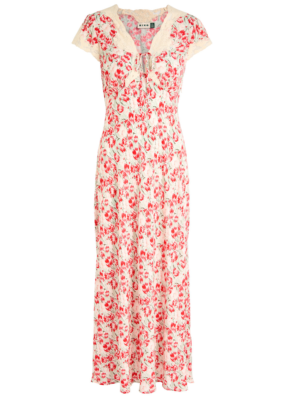 Rixo Amari Floral-print Midi Dress - Pink And White