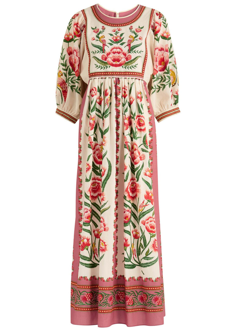 Farm Rio Ainika Printed Poplin Midi Dress - Cream - XS (UK6 / XS)