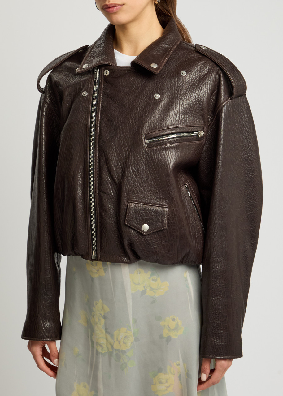 Acne Studios Brown Leather Over Bomber Jacket Women In Brown