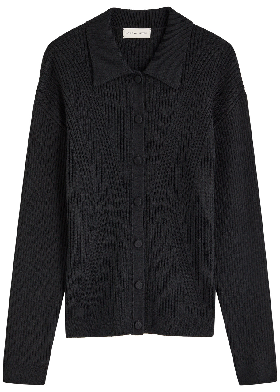 Dries Van Noten Tossana Ribbed-knit Cardigan In Black