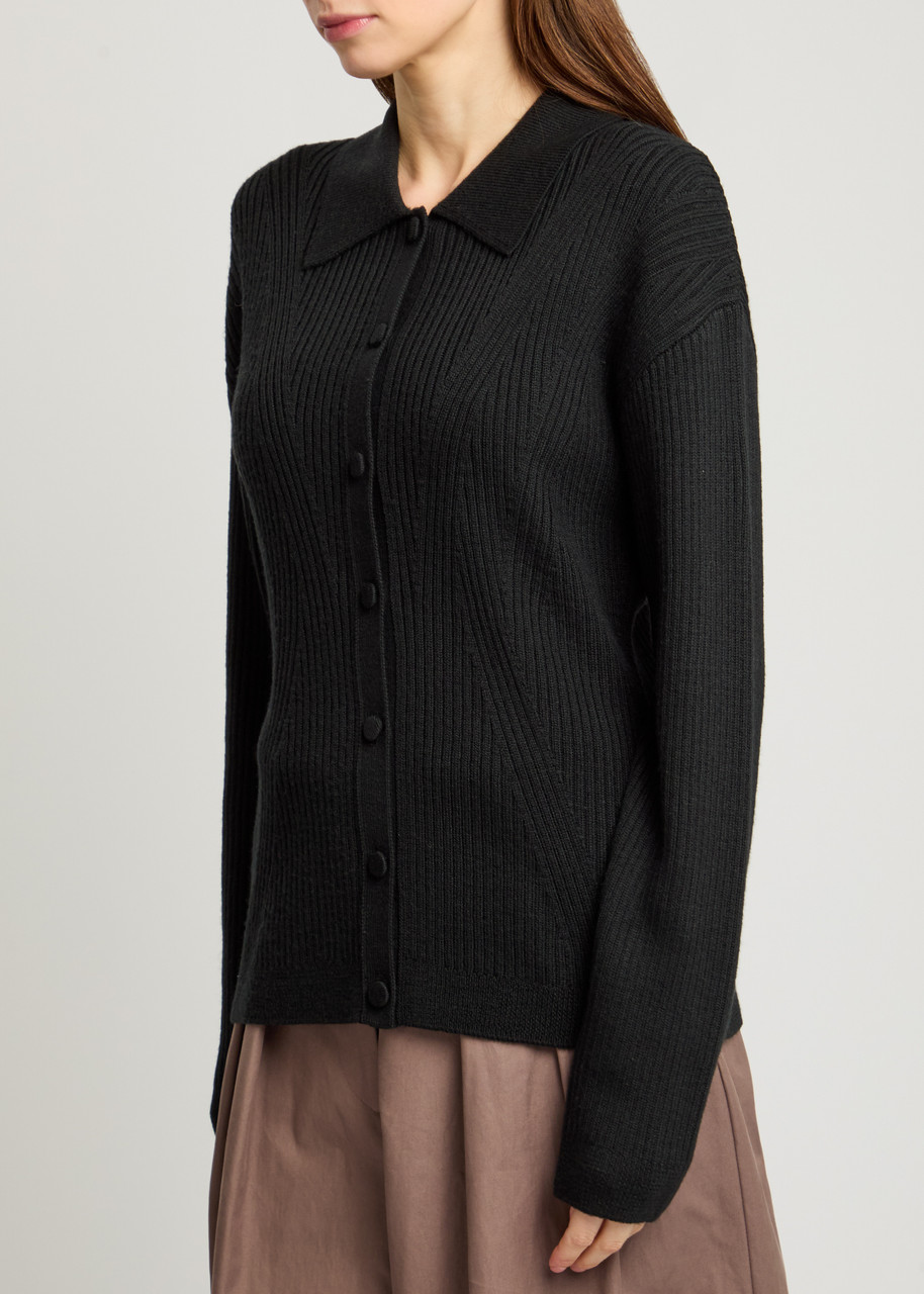 Dries Van Noten Tossana Ribbed-knit Cardigan In Black